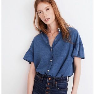 Madewell Central Button Down Top Denim Ruffle
